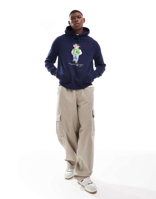 Polo Ralph Lauren Sweat a capuche a imprime ours style football americain Bleu marine ASOS