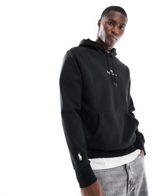 Polo Ralph Lauren central logo double knit hoodie in black - ASOS Price Checker