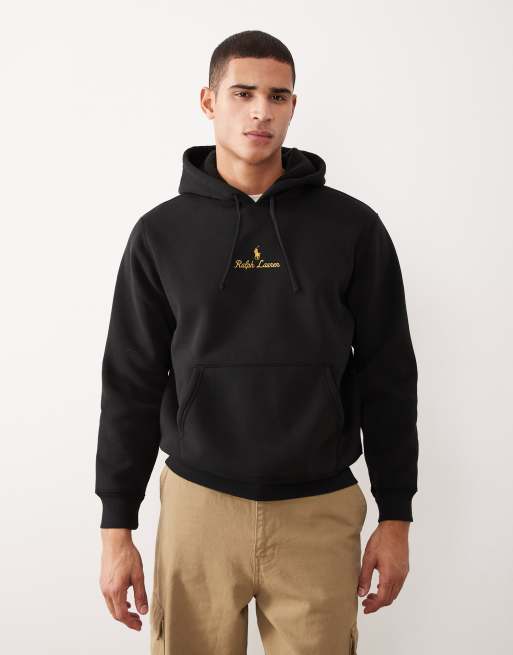 Polo Ralph Lauren - Sweat à capuche en imitation peau de mouton avec logo emblématique et inscription au centre - Noir