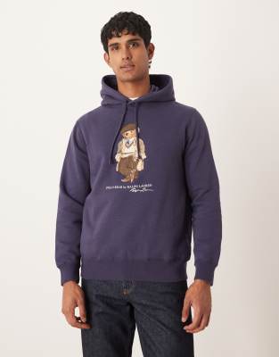 Polo Ralph Lauren - Sweat à capuche en molleton avec imprimé Polo Bear - Bleu moyen