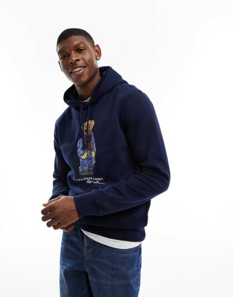 Polo Ralph Lauren - Sweat à capuche en polaire à imprimé ours en jean - Bleu marine - view 1