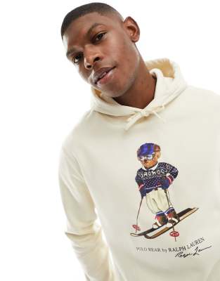 Polo Ralph Lauren ski bear print fleece hoodie in cream - ASOS Price Checker