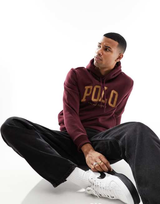 Polo Ralph Lauren Sweat capuche en polaire avec logo style universitaire Bordeaux