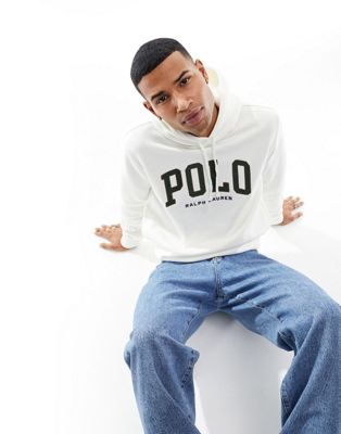 Polo Ralph Lauren collegiate logo fleece hoodie in cream - ASOS Price Checker