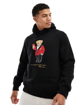 Polo Ralph Lauren dressy bear print heavyweight hoodie in black - ASOS Price Checker