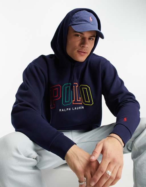 Polo Ralph Lauren - Sweat à capuche oversize à logo multicolore - Bleu marine