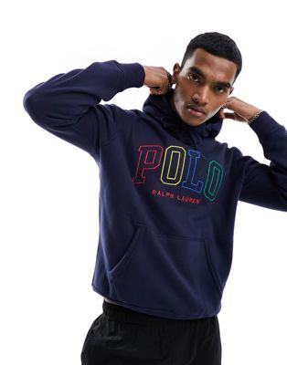 Polo Ralph Lauren collegiate multi outline logo hoodie in navy - ASOS Price Checker