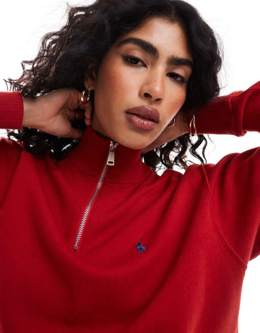 Polo Ralph Lauren Sweat à col zippé et logo emblématique Rouge