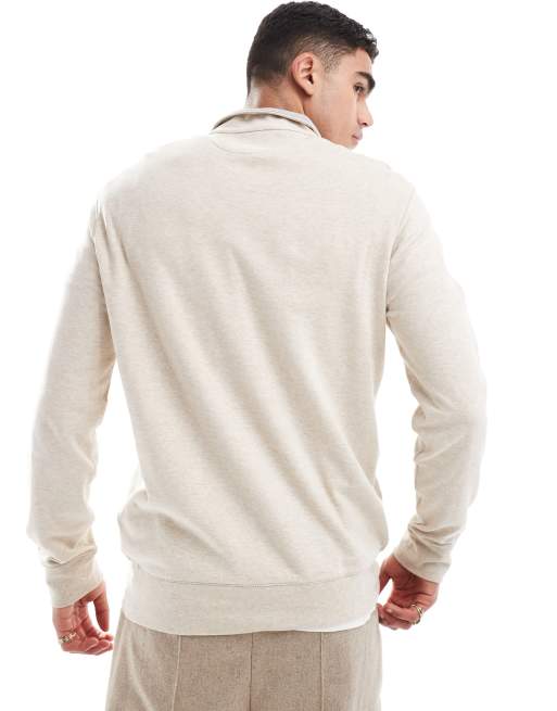 Polo Ralph Lauren - Sweat à col zippé et logo en double maille - Beige chiné, 3 de 4