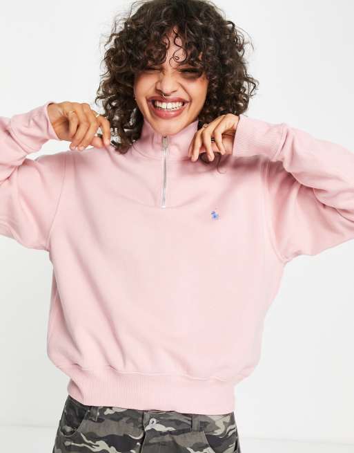 Polo Ralph Lauren Sweat manches longues avec demi fermeture clair Rose