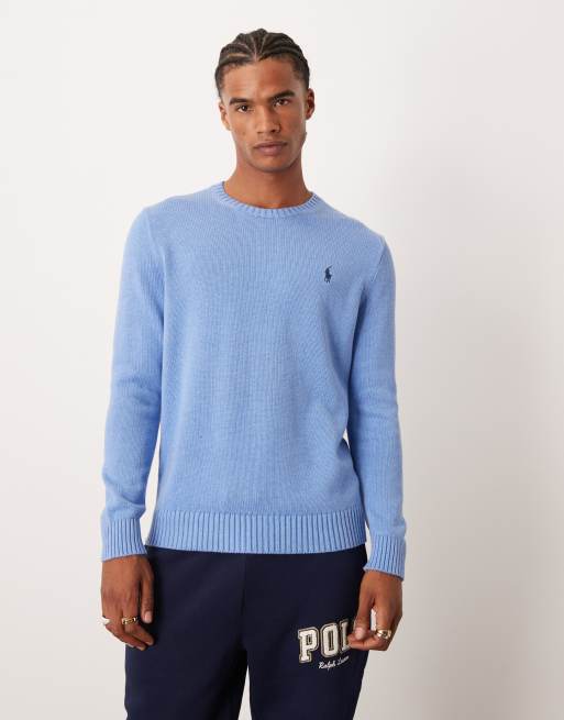 Polo Ralph Lauren - Sweat à manches longues en maille torsadée avec logo emblématique - Bleu