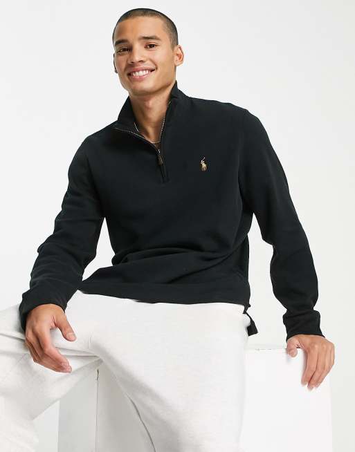 Polo Ralph Lauren Sweat en maille double avec logo embl matique et demi fermeture clair Noir