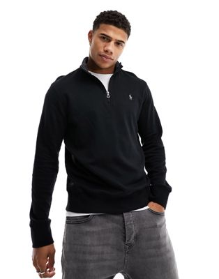 Polo Ralph Lauren icon logo double knit half zip sweatshirt in black - ASOS Price Checker
