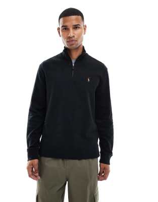 Polo Ralph Lauren - Sweat en maille double avec logo emblématique et demi-zip - Noir