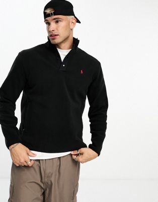 Polo Ralph Lauren icon logo polar fleece half zip sweatshirt in black - ASOS Price Checker