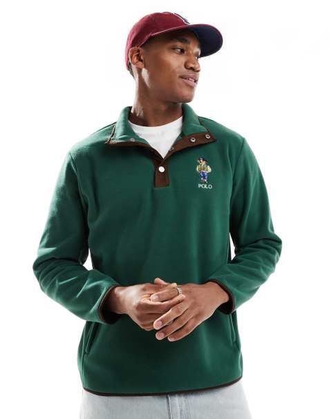 Polo Ralph Lauren - Sweat polaire à col boutonné avec imprimé ours style universitaire - Vert foncé - view 1