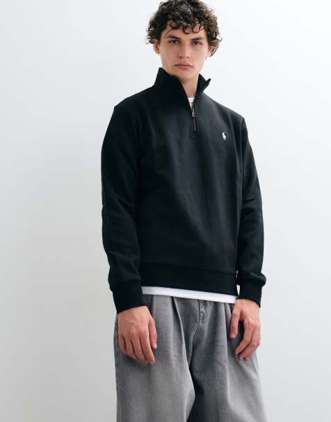 Polo Ralph Lauren sweat-shirt en jersey double maille à logo iconique, zippé au quart, noir - view 1