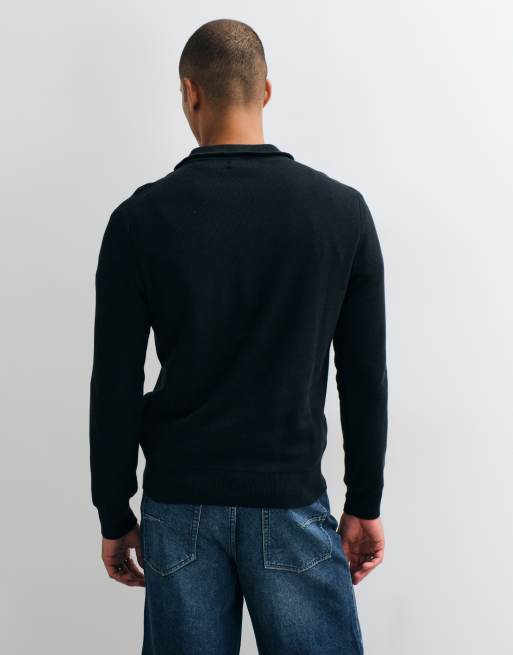 Polo Ralph Lauren sweat-shirt texturé coupe standard à col zippé quart noir, 3 de 5
