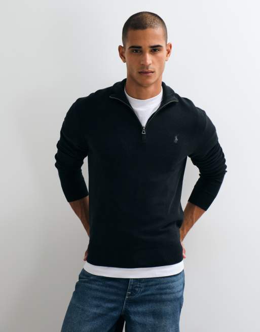 Polo Ralph Lauren sweat-shirt texturé coupe standard à col zippé quart noir, 5 de 5