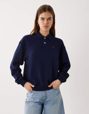 Polo Ralph Lauren - Sweat style rugby avec col et logo emblématique - Bleu marine