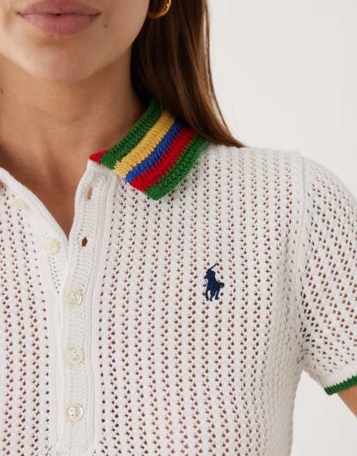 Polo Ralph Lauren - Sweater met kraagje in wit multi, 3 van 4