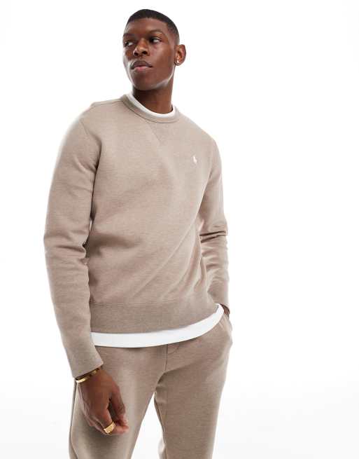 Polo Ralph Lauren – Sweatshirt aus Doppelstrick in Braun meliert mit Markenlogo, Kombiteil