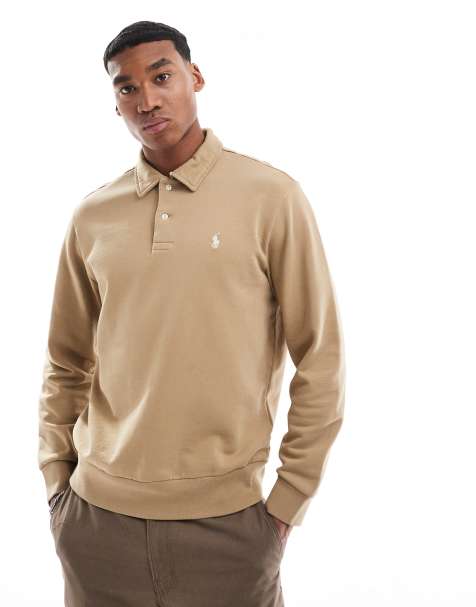 Polo Ralph Lauren – Sweatshirt aus Frottee in Khaki-Hellbraun mit Markenlogo und halblangem Reißverschluss - view 1
