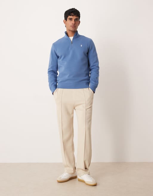 Polo Ralph Lauren – Sweatshirt aus Jacquard-Strick in Mittelblau mit Markenlogo und kurzem Reißverschluss, 2 von 5