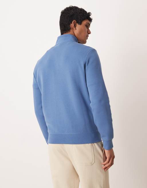 Polo Ralph Lauren – Sweatshirt aus Jacquard-Strick in Mittelblau mit Markenlogo und kurzem Reißverschluss, 3 von 5