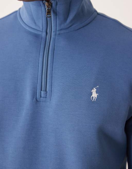 Polo Ralph Lauren – Sweatshirt aus Jacquard-Strick in Mittelblau mit Markenlogo und kurzem Reißverschluss, 4 von 5