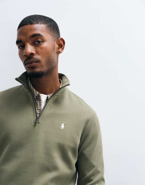 Polo Ralph Lauren sweatshirt i dubbelstickad jersey med ikonlogga och kvartslång dragkedja i khaki - view 1