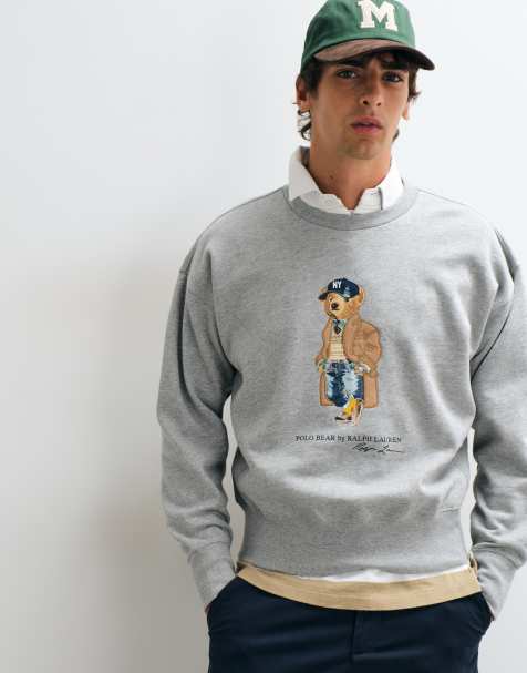 Polo Ralph Lauren sweatshirt i stickad kvalitet med björntryck i grått - view 1