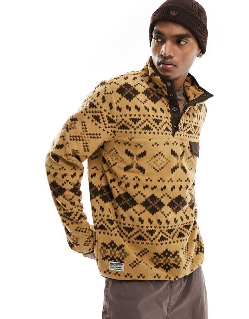 Polo Ralph Lauren – Sweatshirt in Beige meliert aus Polar-Fleece mit Fair-Isle-Muster und kurzem Reißverschluss