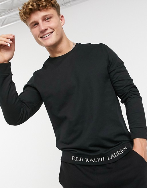 Polo Ralph Lauren lounge sweatshirt in black with bottom logo taping