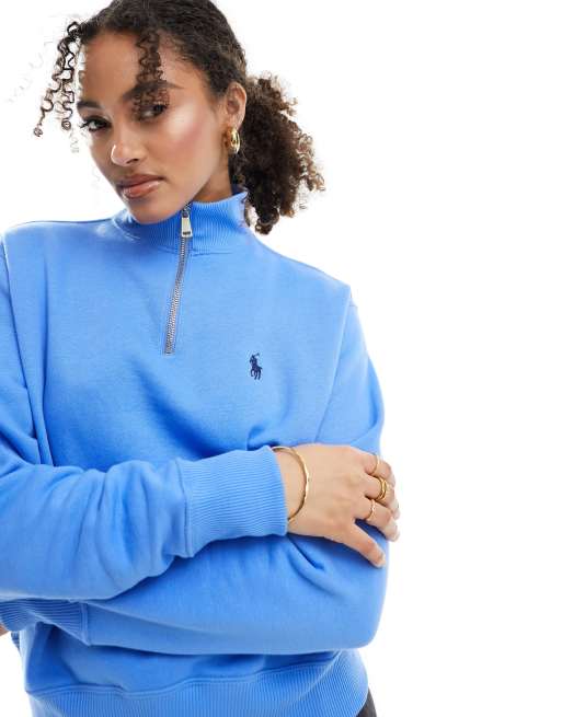 Polo Ralph Lauren – Sweatshirt in Blau mit kurzem Reißverschluss und Polospieler-Logo
