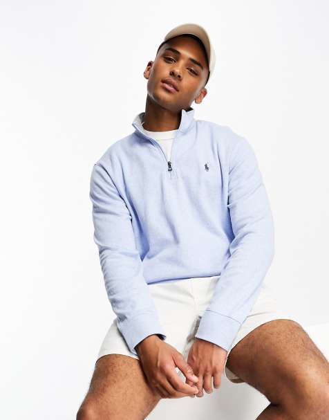 Polo Ralph Lauren – Sweatshirt in Hellblau meliert mit Markenlogo und kurzem Reißverschluss - view 1