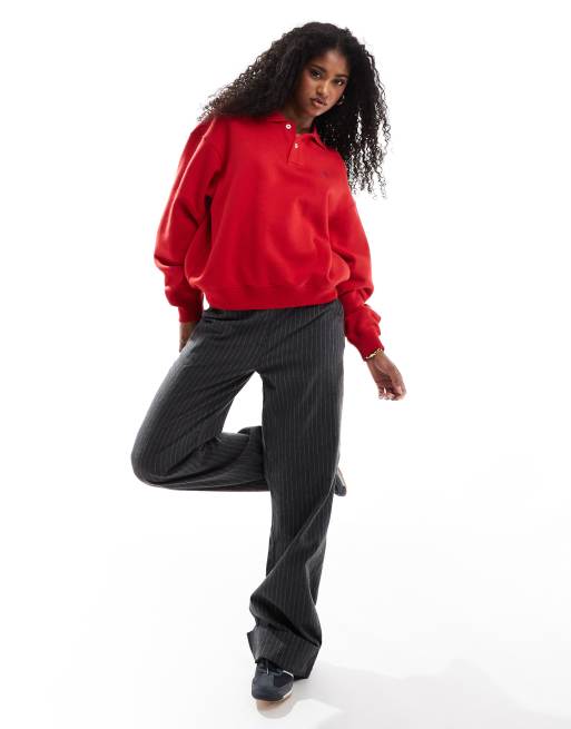 Polo Ralph Lauren – Sweatshirt in Rot mit Kragen und Logo, 3 von 4