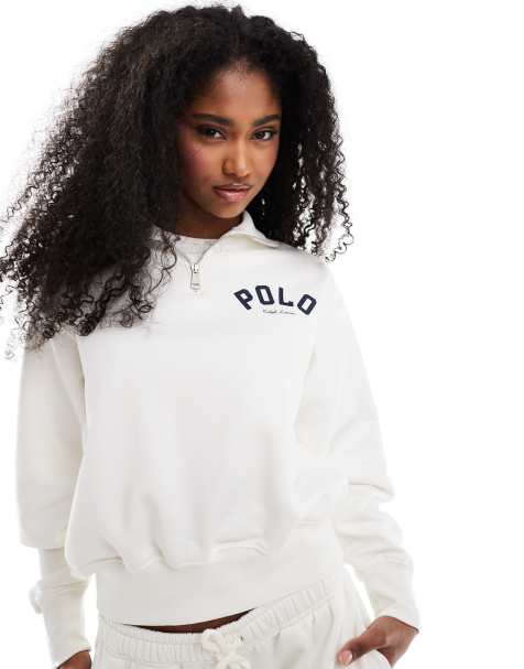 Polo Ralph Lauren – Sweatshirt in Wollweiß mit kurzem Reißverschluss, Kombiteil - view 1