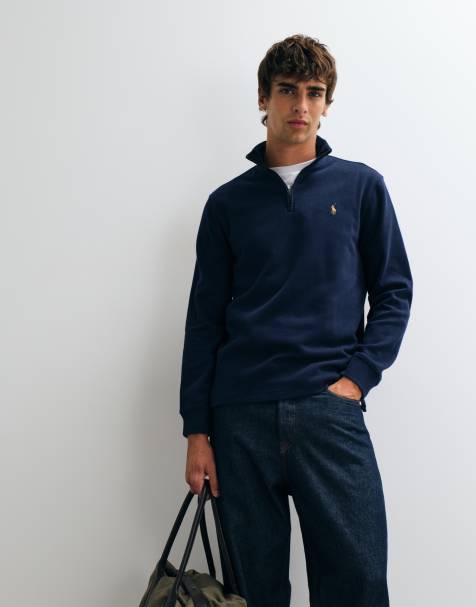 Polo Ralph Lauren sweatshirt med ikonlogga, ribbad, med kvartslång dragkedja, marinblå - view 1