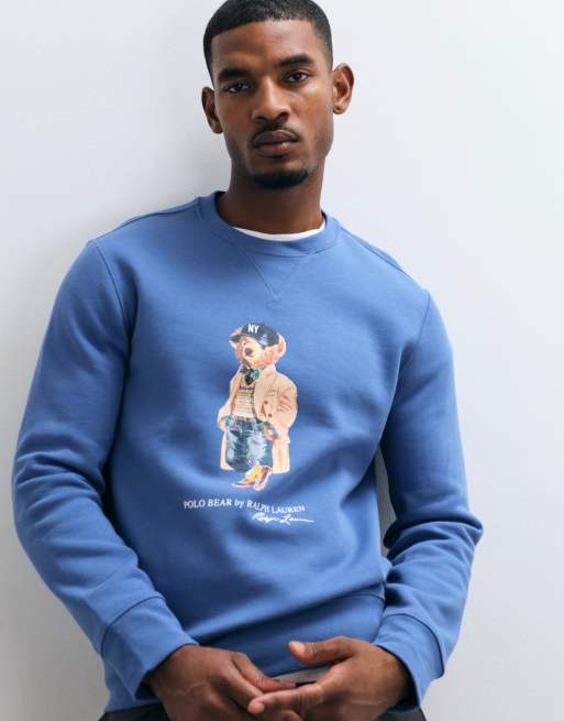 Polo Ralph Lauren sweatshirt med sæsonbestemt bjørneprint i blå, 2 af 5