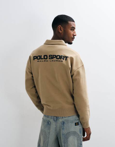 Polo Ralph Lauren sweatshirt met beren sportprint op de achterkant en kwartrits in crème - view 1