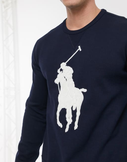 Nauwgezet vooroordeel Appartement Polo Ralph Lauren - Sweatshirt met groot badstoffen logo in marineblauw |  ASOS