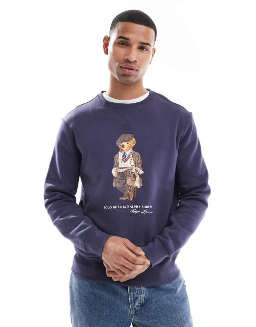 Polo Ralph Lauren - Sweatshirt met Heritage Bear-print met pet in middenblauw