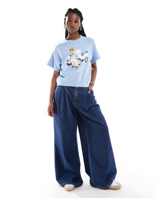 Polo Ralph Lauren - Sweatshirt met korte mouwen en berenlogo in lichtblauw