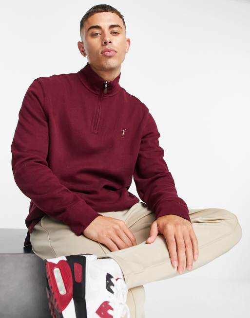 Polo Ralph Lauren - Sweatshirt met korte rits en logo in bordeauxrood