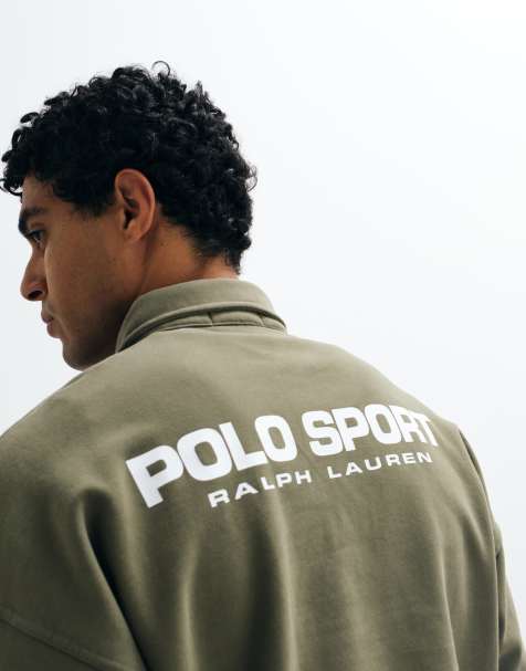 Polo Ralph Lauren sweatshirt met print op de rug en kwartrits in olijfgroen - view 1