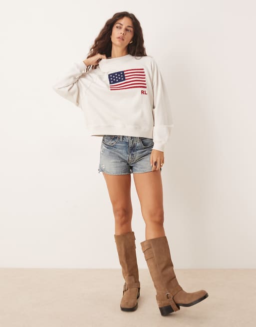 Polo Ralph Lauren - Sweatshirt met vlagprint in gebroken wit, 3 van 4