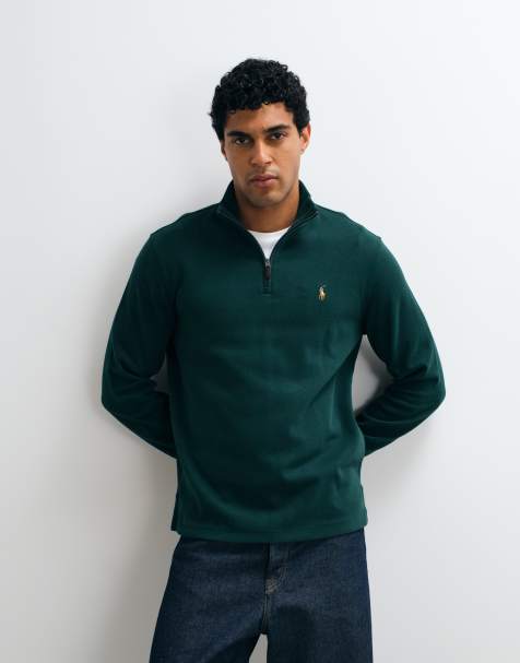 Polo Ralph Lauren Sweatshirt mit Icon-Logo, Rippstruktur und Viertelreißverschluss in Dunkelgrün - view 1