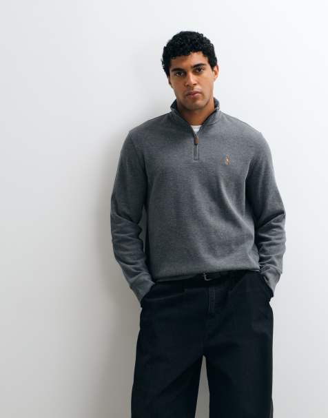 Polo Ralph Lauren Sweatshirt mit Icon-Logo, Rippstruktur und Viertelreißverschluss in meliertem Grau - view 1