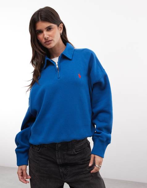 Polo Ralph Lauren Sweatshirt mit Icon-Logo und 1/4-Reißverschluss in Blau - view 1